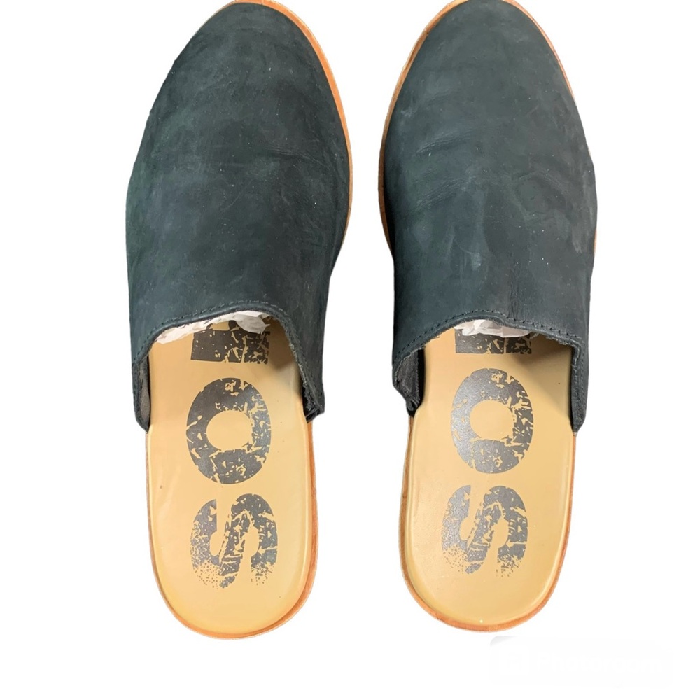 SOREL Sandals Women’s 8.5 Ella Slip On Mules Black Leather Round